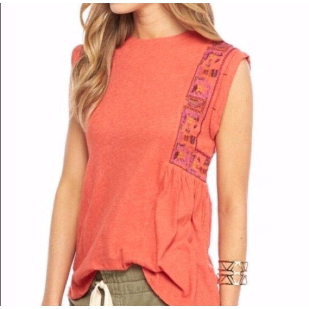 Free People Embroidered Marcy Peplum Tank Top Blouse Boho Artisan XS Small